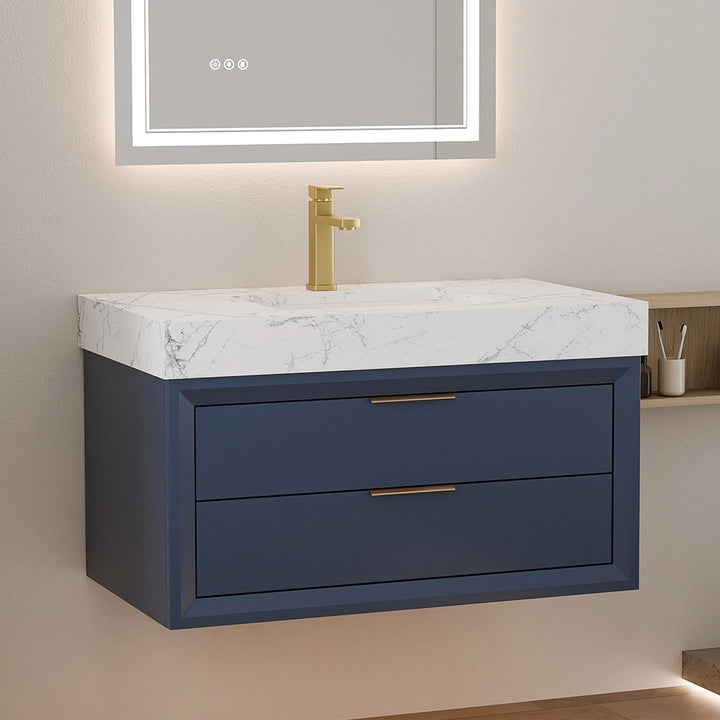 36 inch blue solid wood floating bathroom vanity