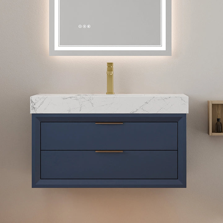 36 inch solid wood blue floating bathroom vanity