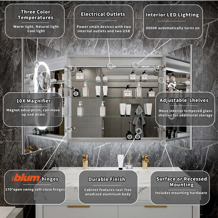 36 x 32 backlit medicine cabinet features