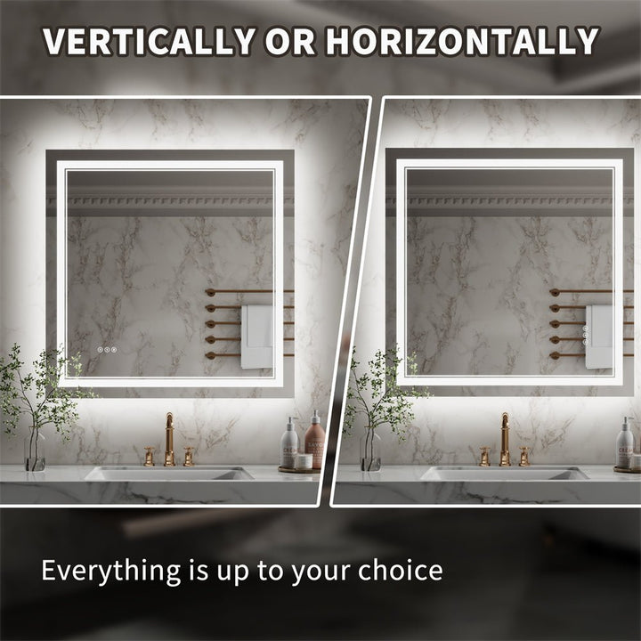 36x36 inch LED Mirror Vertical Horizontal Installation