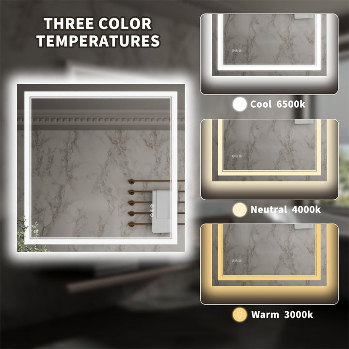 36x36 inch led mirror three color temperatures
