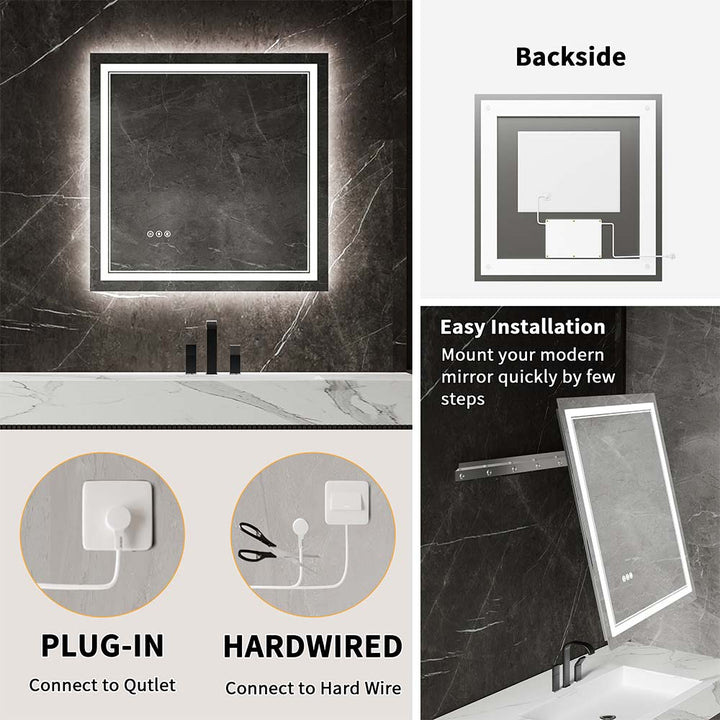 36x36 inch lighted vanity mirror installation options