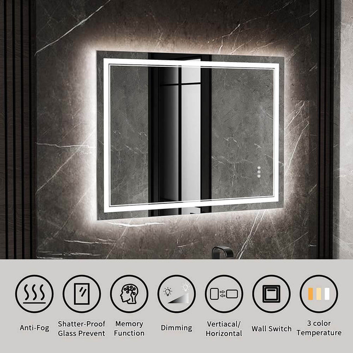 36x48 inch led vanity mirror features