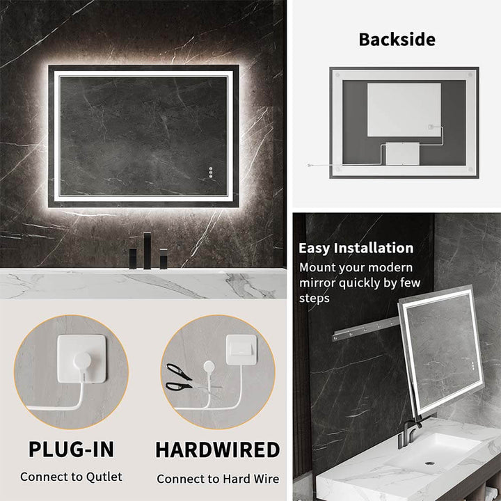 36x48 inch lighted vanity mirror installation options
