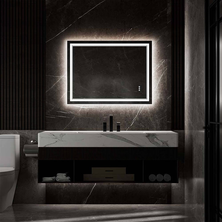 36x48 inch modern bathroom vanity mirror black