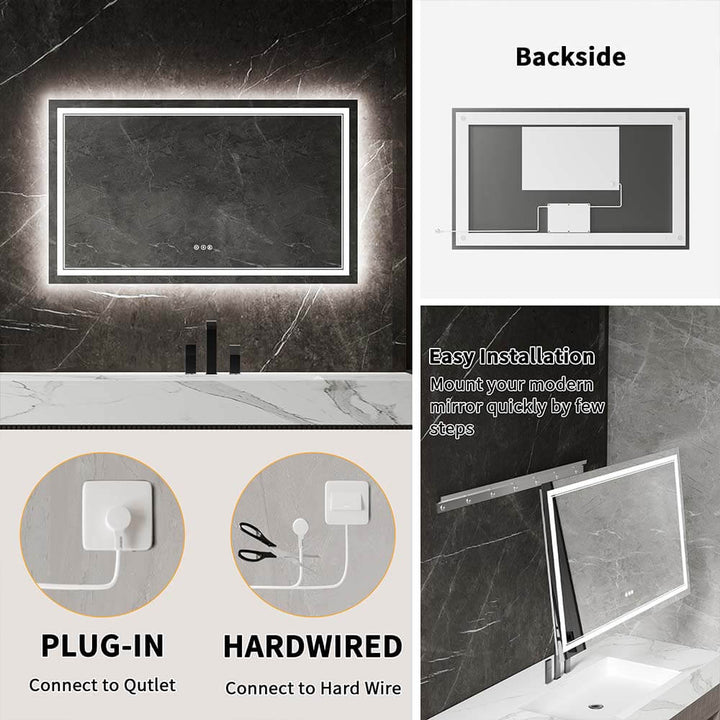 36x60 inch lighted vanity mirror installation options