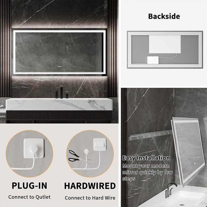 36x72 inch lighted vanity mirror installation options