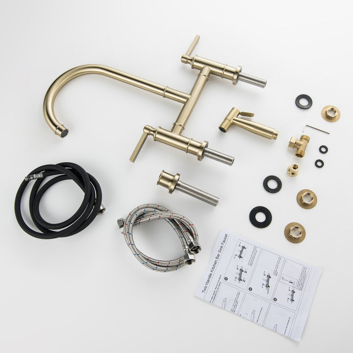 Double Handle High-Arc Bridge Kitchen Faucet With Side Spray - Modland