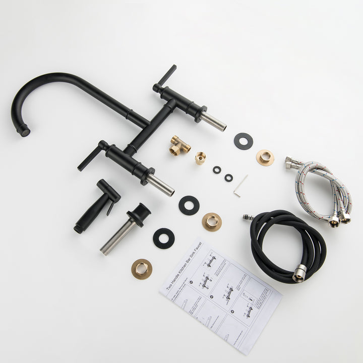 Double Handle High-Arc Bridge Kitchen Faucet With Side Spray - Modland
