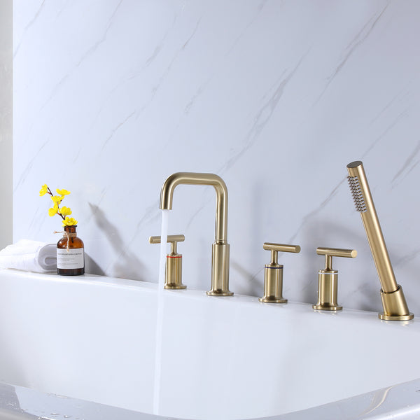 Luxury Deck Mounted Roman Bathtub Faucet With Hand Shower & 3 Lever Handles