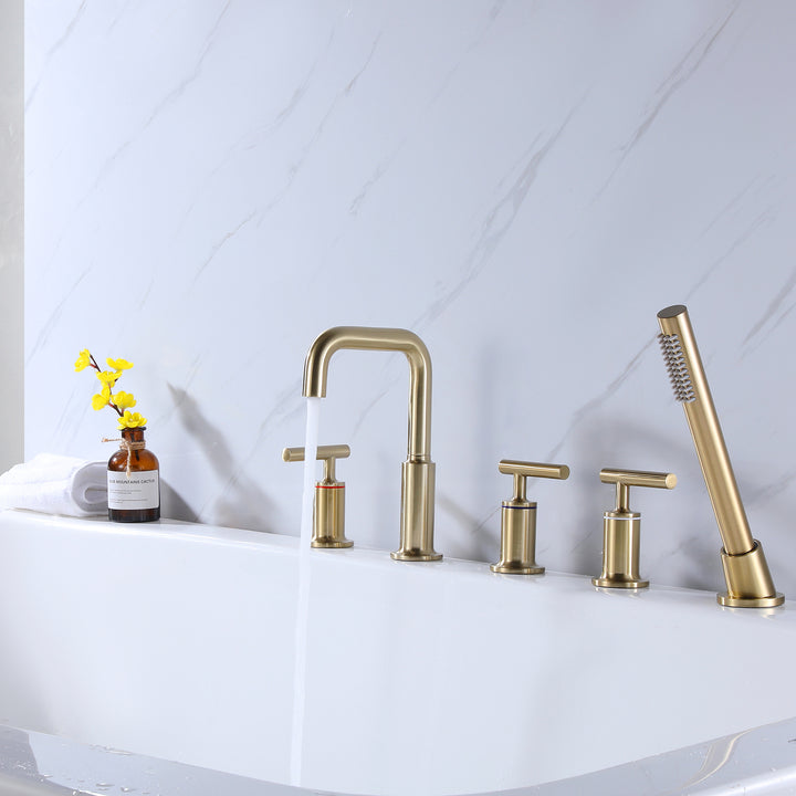 Luxury Deck Mounted Roman Bathtub Faucet With Hand Shower & 3 Lever Handles - Modland