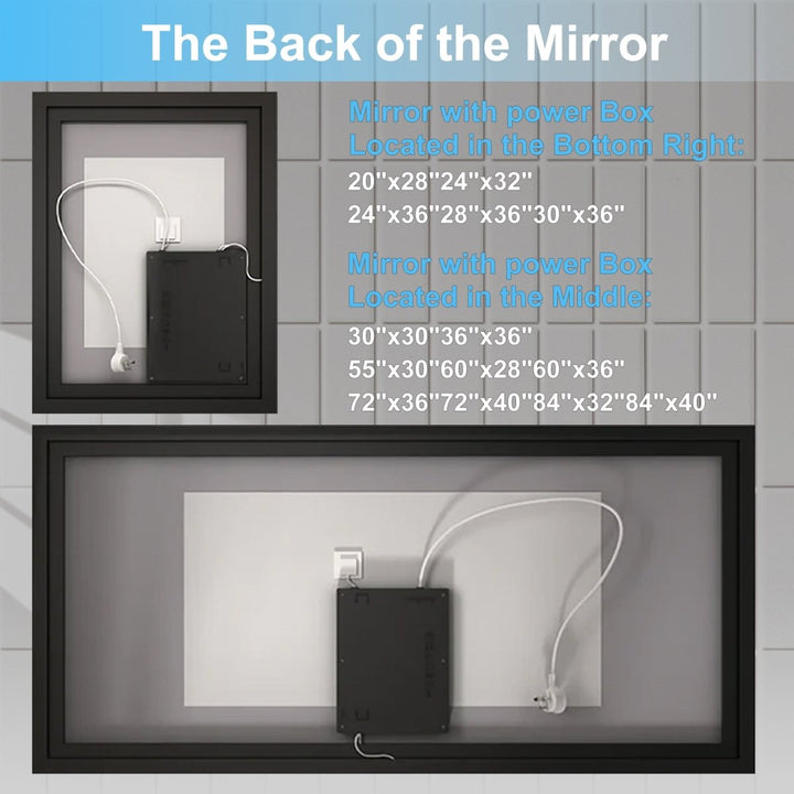 40x32 led mirror back view power box dimensions