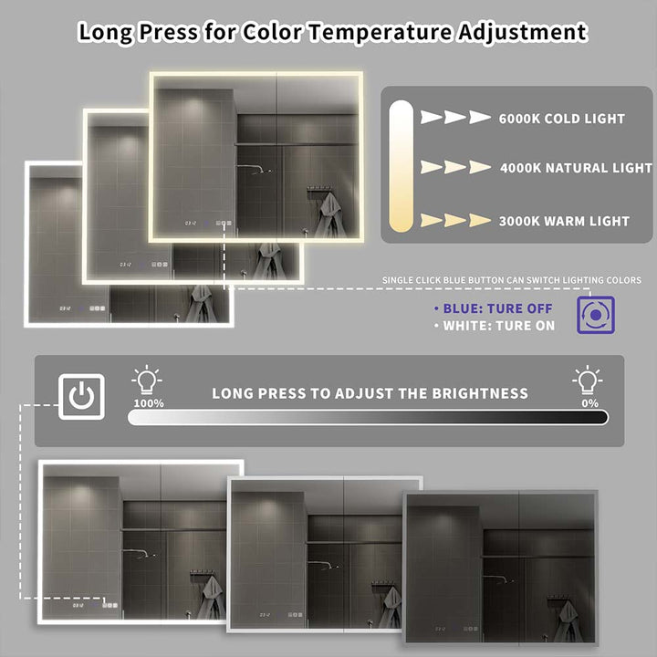 40x32 medicine cabinet led color temp brightness adjustment