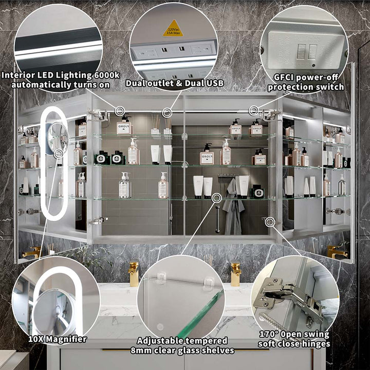 40x32 medicine cabinet USB led lighting magnifier hinges