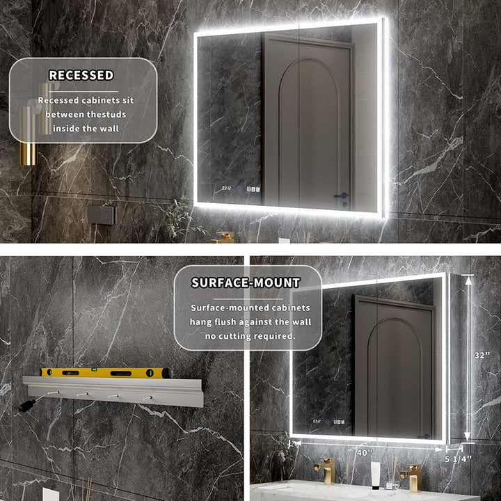 40x32 recessed vs surface mount led medicine cabinet installation