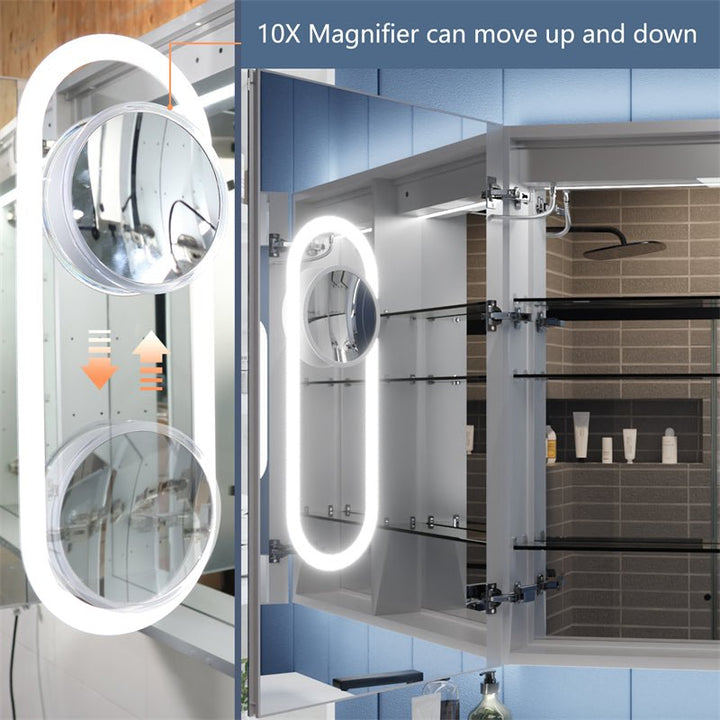 42x36 medicine cabinet with 10x magnifier up down movement