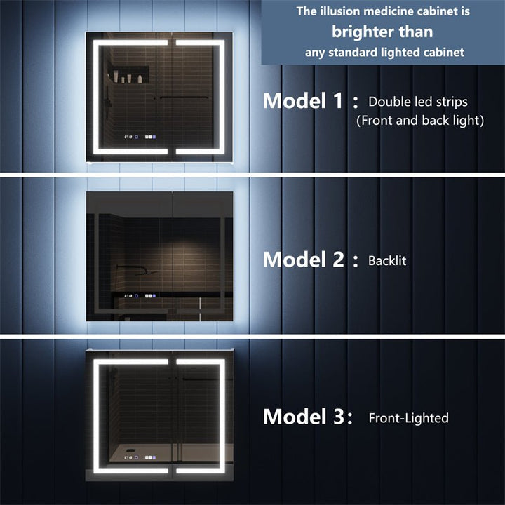 42x36 medicine cabinet with different lighting models