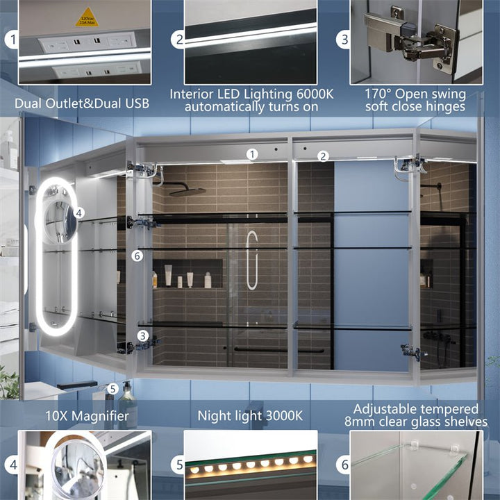 42x36 medicine cabinet with dual USB 10x magnifier and soft close hinges