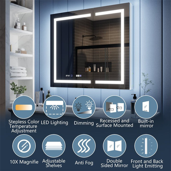 42x36 medicine cabinet with led lighting and multiple features