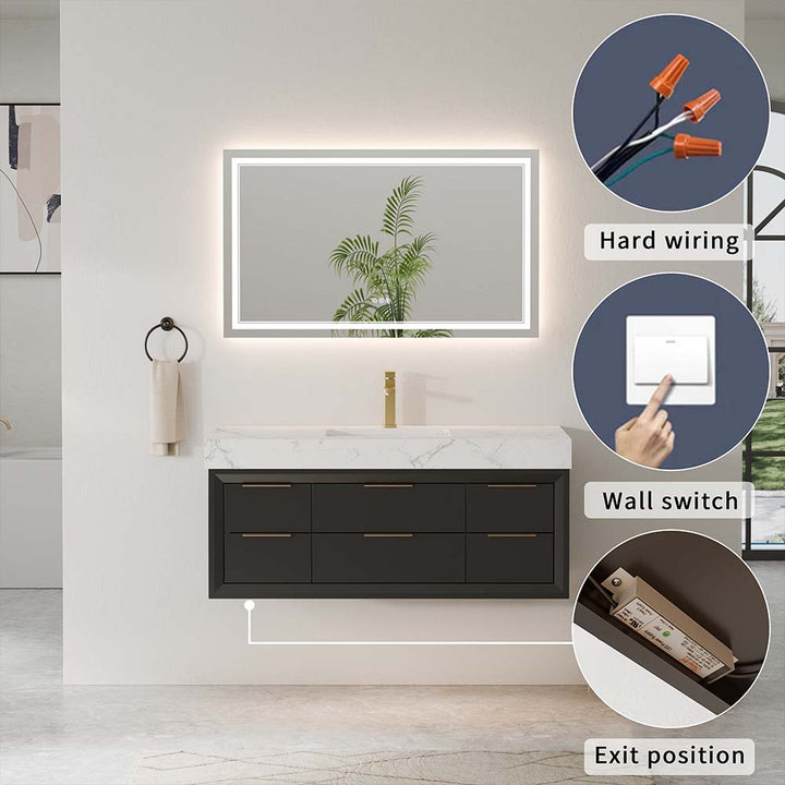 Hardwired vanity with wall switch and power exit position