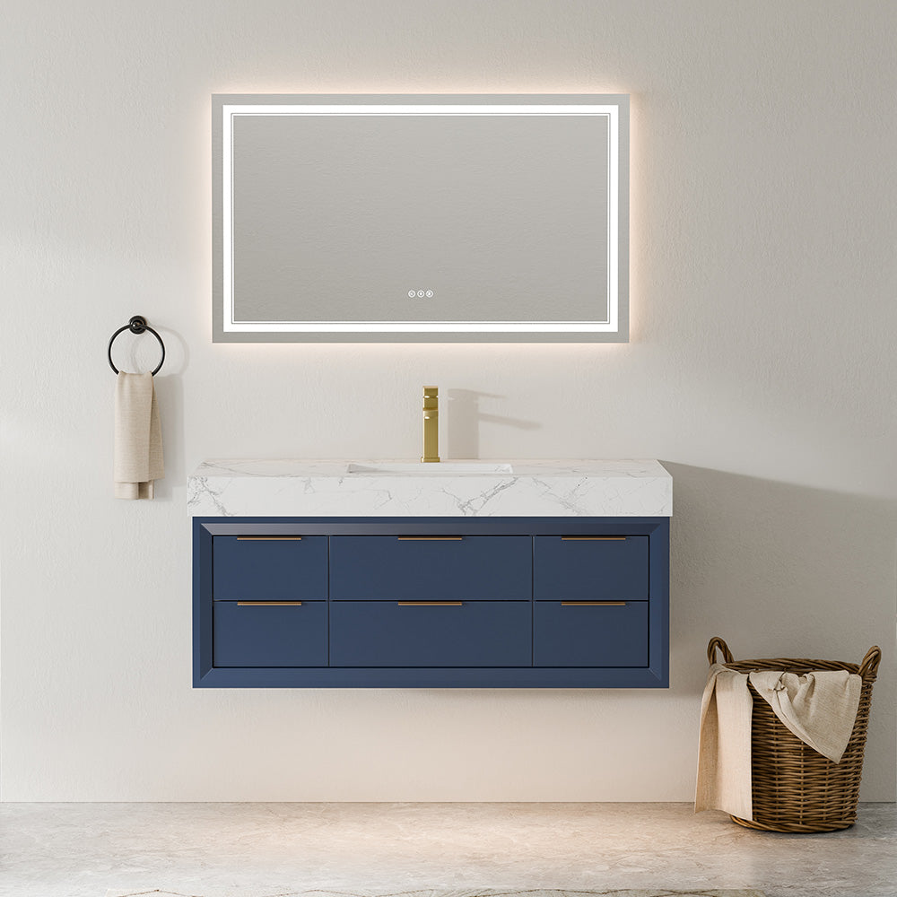 48 Inch Modern Floating Bathroom Vanity with Marble Countertop – Modland