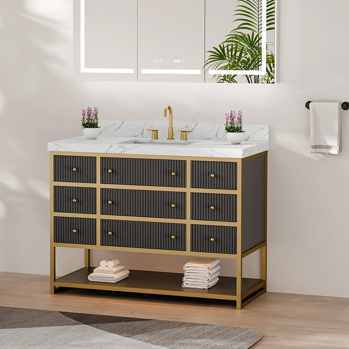 48 inch fluted solid wood bathroom vanity side view