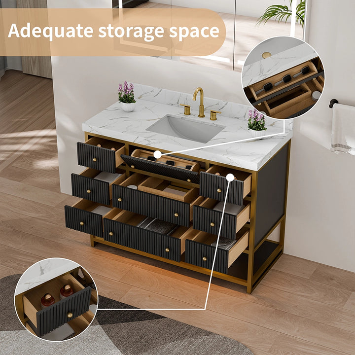 48 inch fluted solid wood bathroom vanity with ample storage space