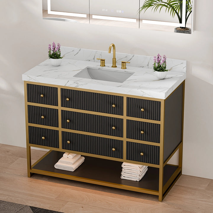 48 inch fluted solid wood bathroom vanity top angle