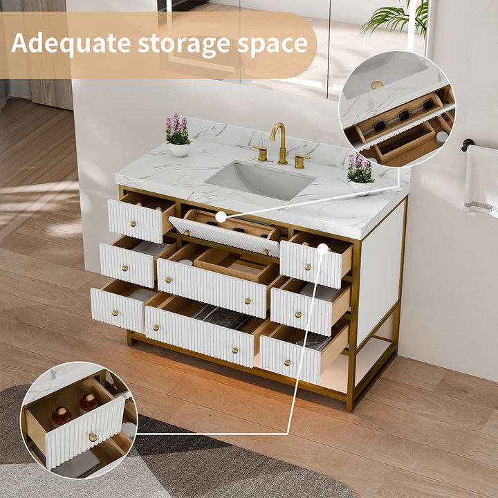 48 inch fluted solid wood bathroom vanity white ample storage space