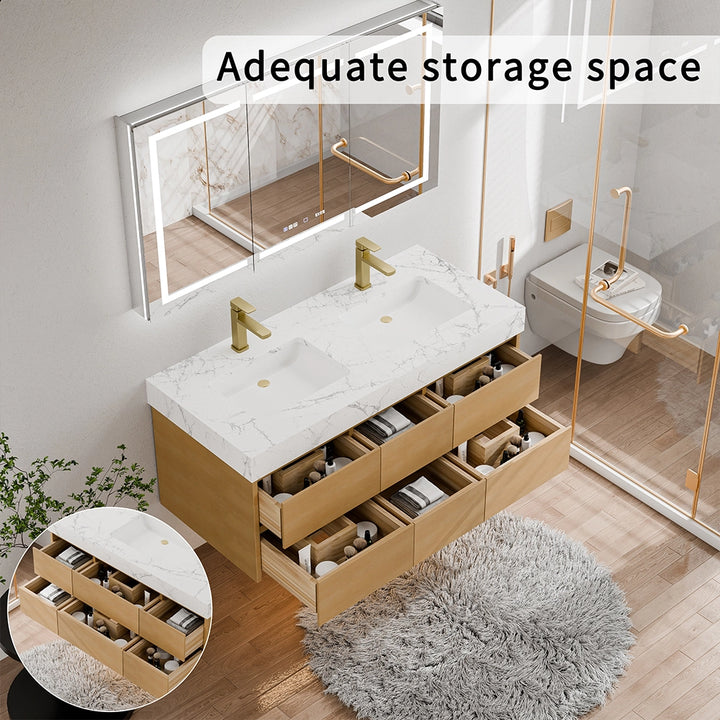 48 inch maple floating bath vanity with ample storage drawers