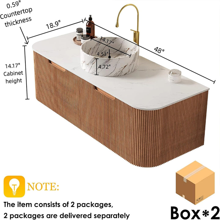 48 inch maple floating bath vanity dimensions and packaging