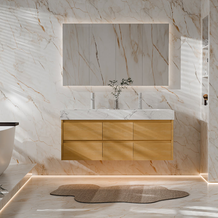 48-inch maple floating bath vanity double sink modern design