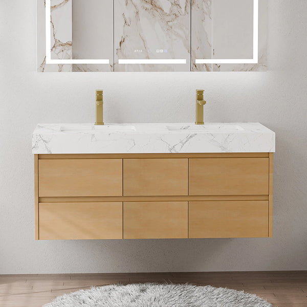 48 inch maple floating bath vanity with double sink modern design