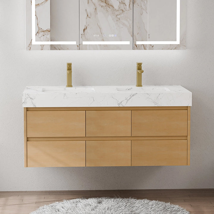 48 inch maple floating bath vanity with double sink modern design