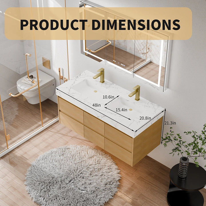 48 inch maple floating bath vanity double sink with product dimensions