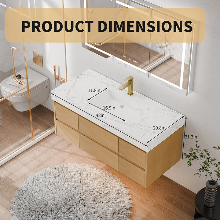 48 inch maple floating bath vanity product dimensions with marble top