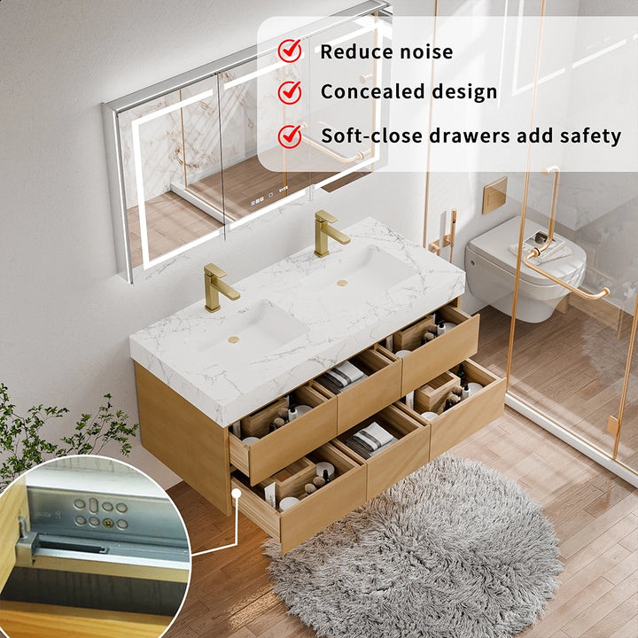 48 inch maple floating bath vanity with concealed soft close drawers