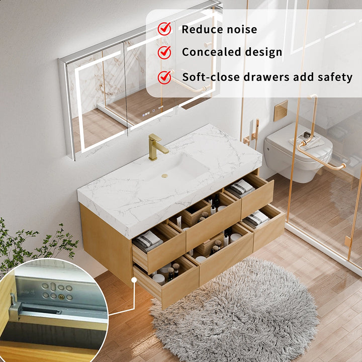 48 inch maple floating bath vanity with soft close drawers reduce noise