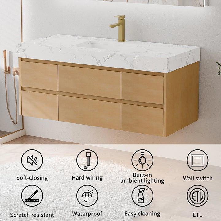 48 inch maple floating bath vanity ETL certified with soft close lighting