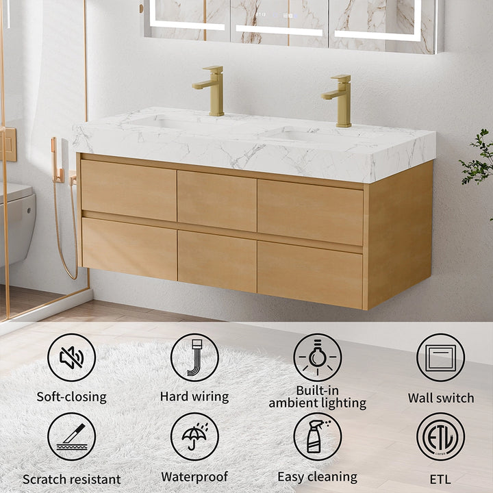 48 inch maple floating bath vanity ETL certified waterproof soft close design