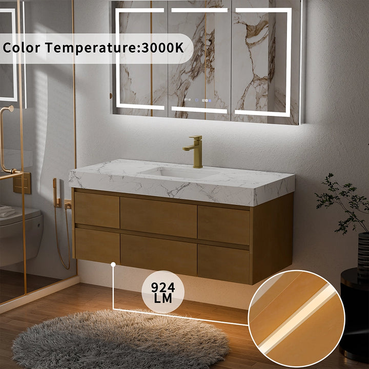 48 inch maple floating bath vanity with 3000K ambient night light