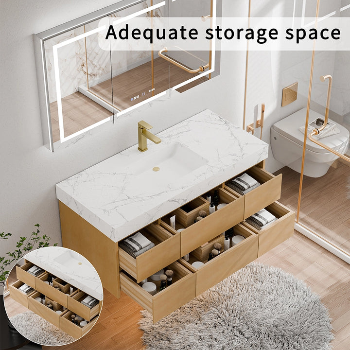 48 inch maple floating bath vanity with ample storage space drawers