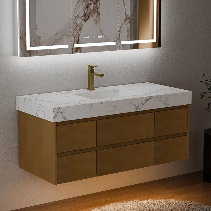 48 inch maple floating bath vanity with integrated marble sink top