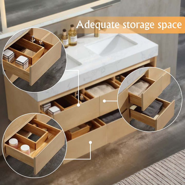 48-inch solid wood vanity with marble countertop and adequate storage space