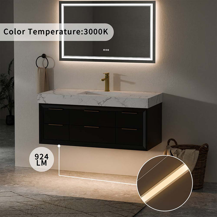Vanity with 3000K ambient lighting and 924 lumens brightness