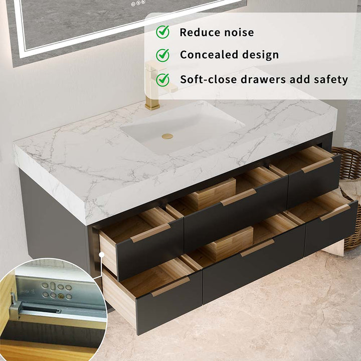 Soft-close drawers with concealed slides for quiet safe use