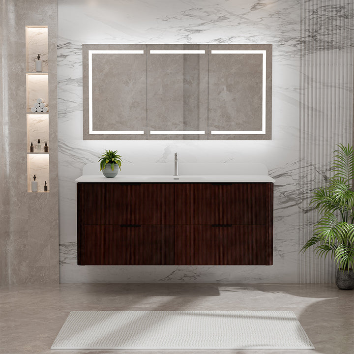48 inch walnut wall mounted bathroom vanity