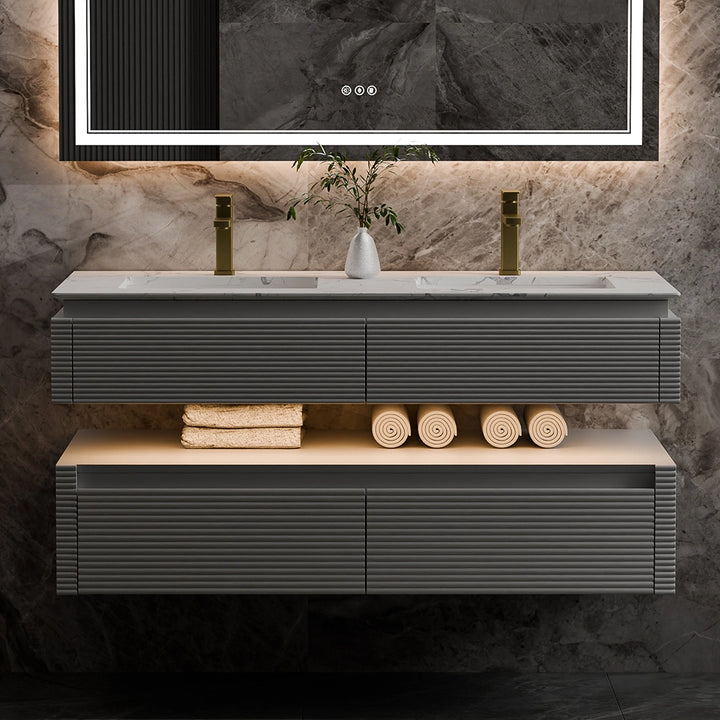 48 inch gray wall mounted double sink modern bathroom vanity