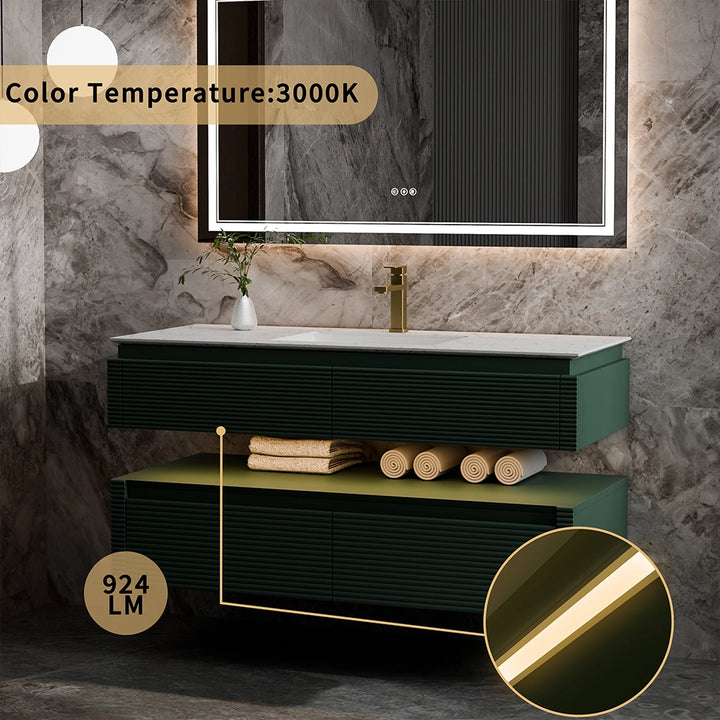 48 inch green bathroom vanity with 3000K built in ambient light