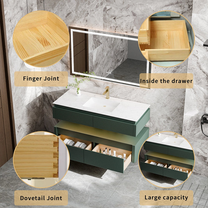 48 inch green bathroom vanity with dovetail and finger joint drawers